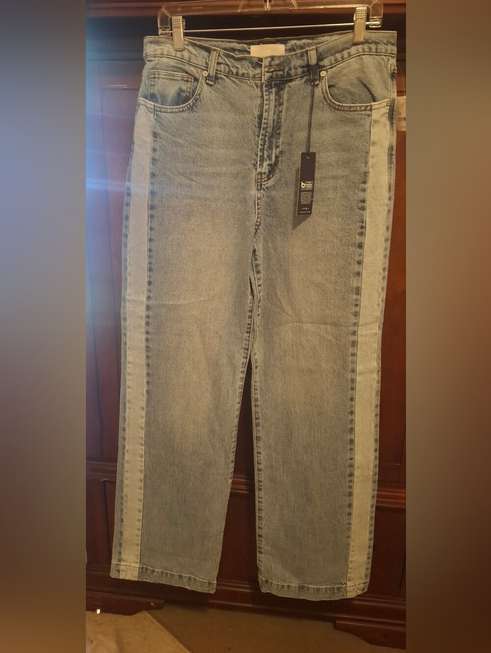 Habitual Brand - Womens Two-Tone Side Panel Light Blue Denim Jeans